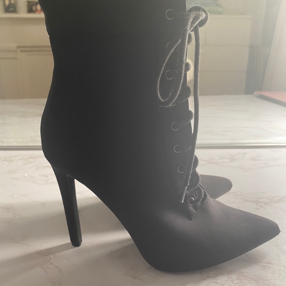 soft satin  lace up booties